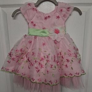 Jona Michelle Pink Floral Baby Dress with Green Accents        Size 6mo.     20